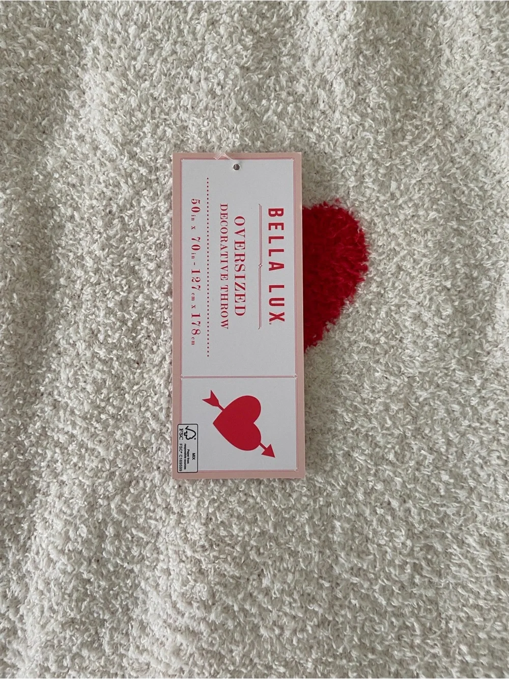 Bella Luxx Cream Throw with Red Heart Patch
